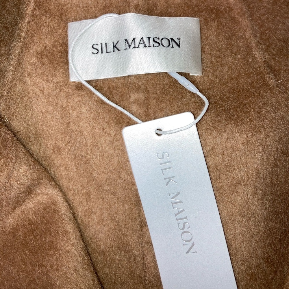 NWT Silk Maison Double-Breasted Camel Hair Maxi Trench Coat In Tan Sz Large - Picture 14 of 15